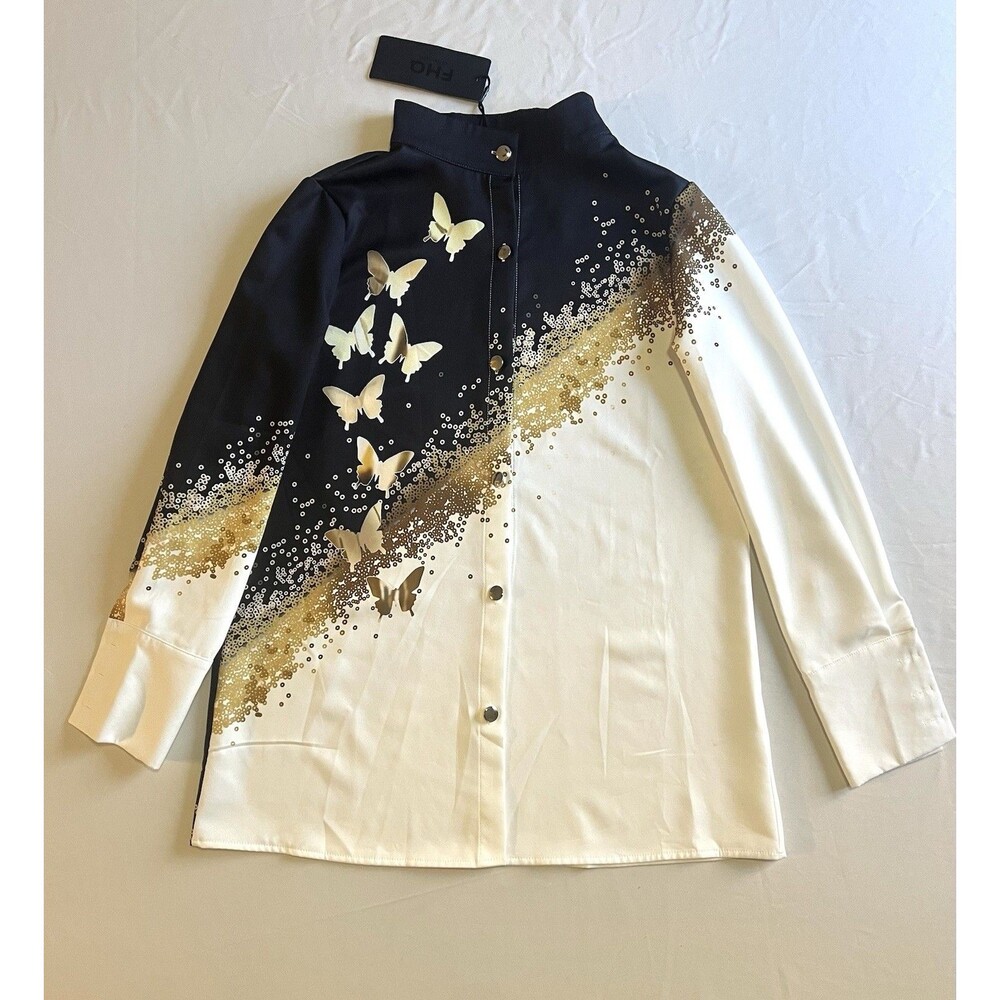 FHQ Collection Woman’s Blouse Button Shirt S Preppy Butterfly Fantasy Print Top